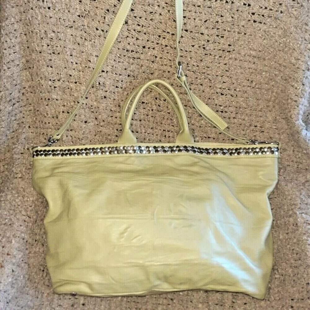 ANTONIO CRISTIANO-Light Olive Italian Leather Tote/Shoulder/Xbody-Studded-NEW